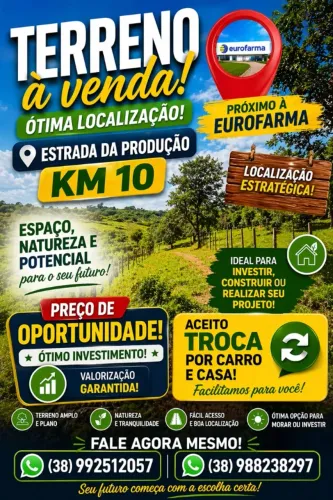 Terreno estrada da produção Montes Claros a 10 km de moc