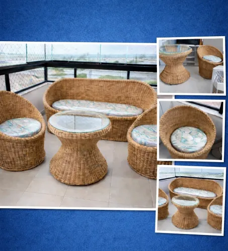 Conjunto de Varanda em Junco na cor carmim