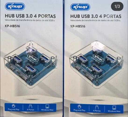 HUB USB 3.0 4 PORTAS 5 GB/S PLUG AND PLAY KP-HB516
