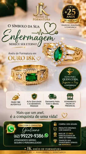 Anéis de Formatura para Enfermagem em Ouro 18k