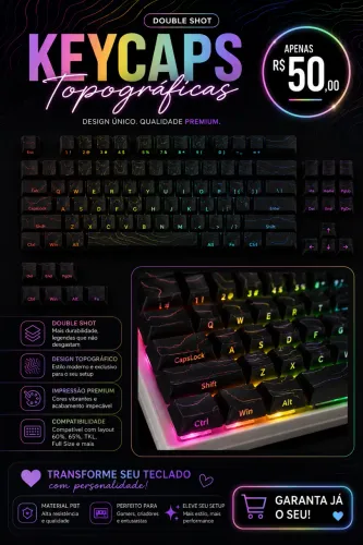 Keykaps topográficas NOVAS /side-print PBT DOUBLE SHOT