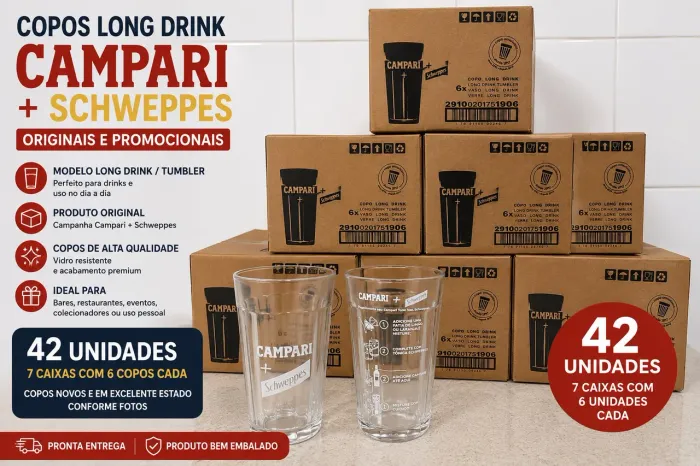 Copos Long Drink Campari + Schweppes - 42 unidades