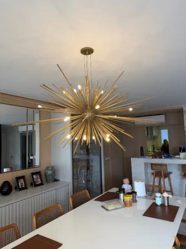 Lustre Ouriço Dourado Grande 1,40 x 1,20 m - Pendente Moderno
