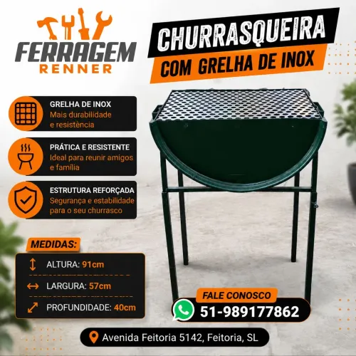 Churrasqueira 1/4 tonel Alta com grelha de inox, Nova