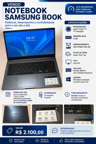 Samsung Book Core i7 11ª Geração | 8GB RAM | SSD 256GB | Excelente Estado