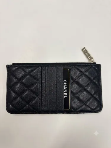 Porta-cartões Chanel Classic Flap com zíper e logotipo dourado Original
