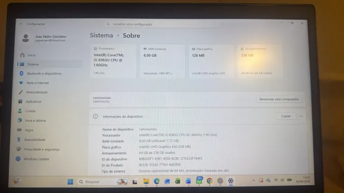 Lenovo Think Pad t490s i5 8gb ram 256 ssd