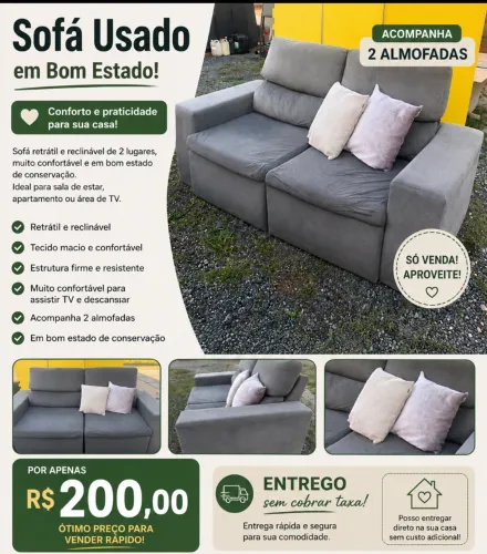 Sofá Retrátil 2 Lugares 2 Almofadas - Confortável Bom Estado ENTREGO