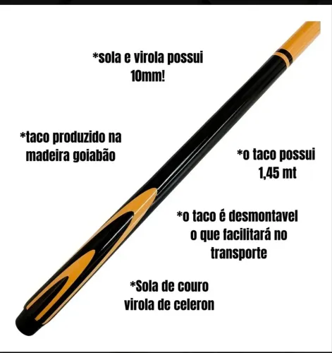 Taco Sinuca Desmontável Punho Preto 145cm