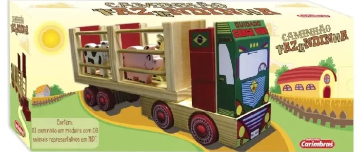 Caminhão Fazendinha, brinquedo educativo de madeira, da Carimbrás. NOVO, lacrado!