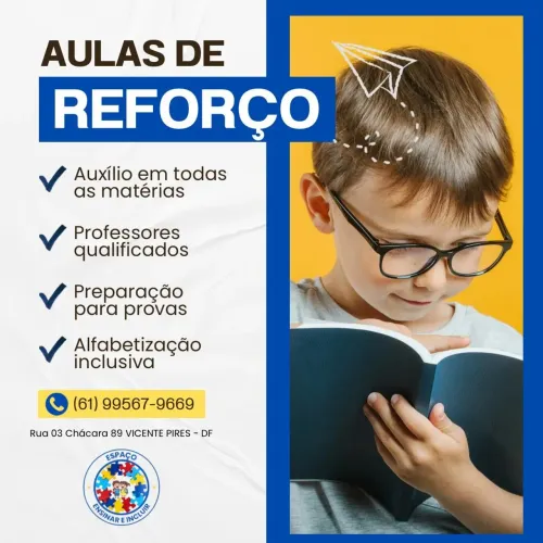 Aulas de alfabetização e reforço escolar.