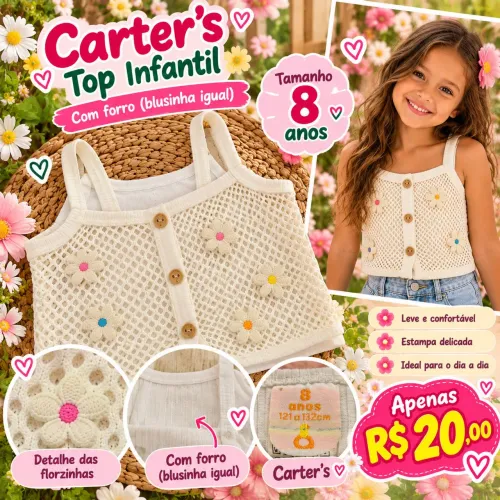 Blusa top infantil com forro 8 anos