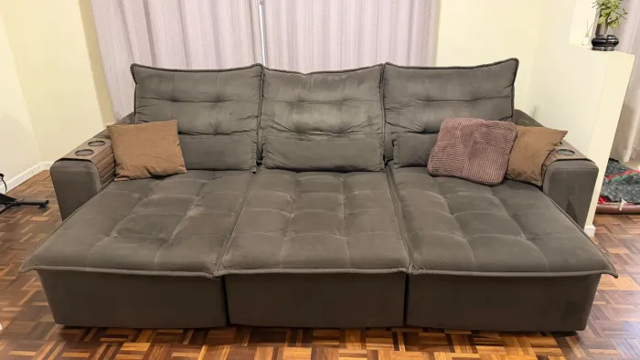 Sofá em Chenille retrátil e reclinável 3 metros