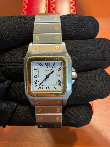 Relógio Cartier Santos Carrée Fullset Completo Ref 2961 automático aço e ouro