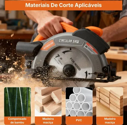 Serra Circular Aitoolzo 185mm 1650w 220v Com Guia Laser + 2 discos<br>