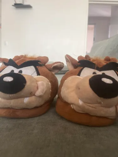 Pantufas quentinhas, fofinhas, confortáveis e de um personagem de luney tunes 