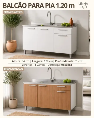 Balcão com pia inox 1.20m