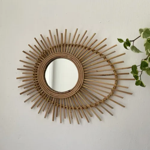 Espelho Artesanal Decorativo de Parede em Bambu - Estilo Boho Chic