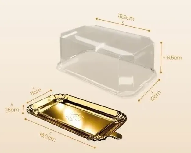 Embalagem p/ Bolo c/ Tampa, Pris CX C/ 100 Unid (com base plastificada e tampa transparent