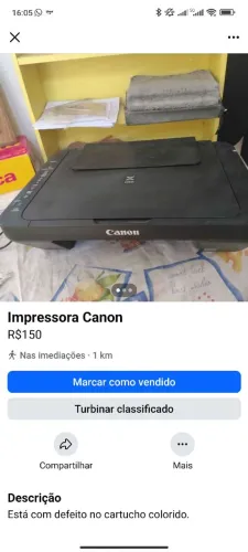 Impressora Canon pega preto e branco 