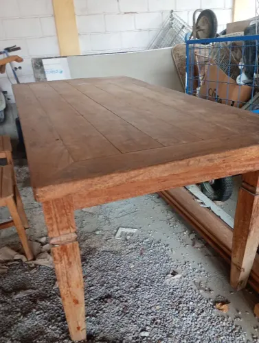 mesa rústica 1 x 2 mtrs e 6 cadeiras