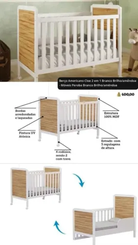 Berço mini cama cloe padrão americano 2 em 1