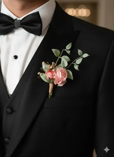 Lapela Floral Masculina Premium Passione - À Pronta Entrega- Flores Permanentes Realistas