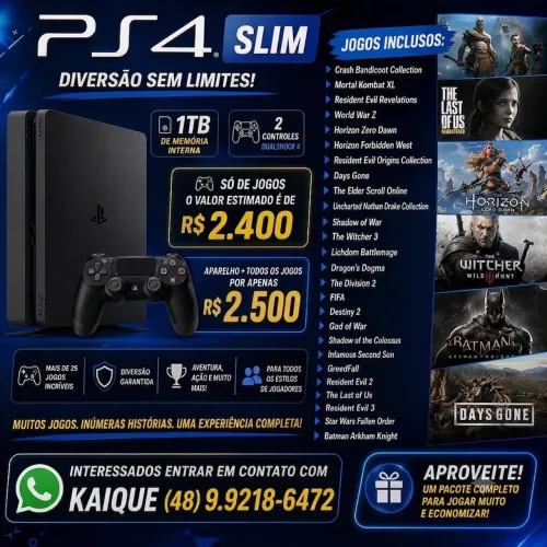 Vendo PlayStation 4 TB, 2 controle e 25 jogos físicos!