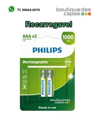 Pilha Recarregável Philips AAA palito, 1000 mAh - R03B2RTU10 controle tv rádio