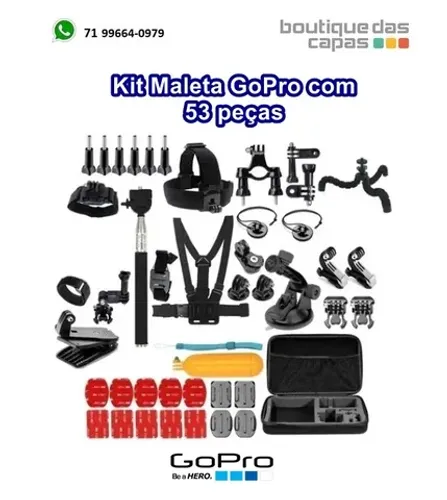 Kit Acessórios Gopro Aventura Suporte Case Tripé 53 Em 1 camera gopro xtrax tomate