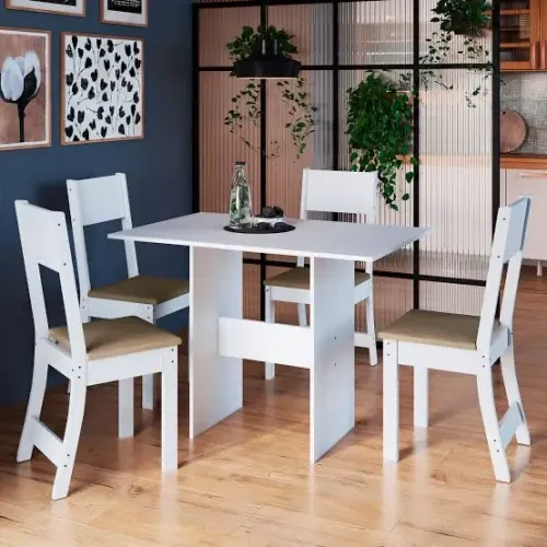 Mesa 4 cadeiras retangular acento em linho - ENTREGA HOJE !!! 