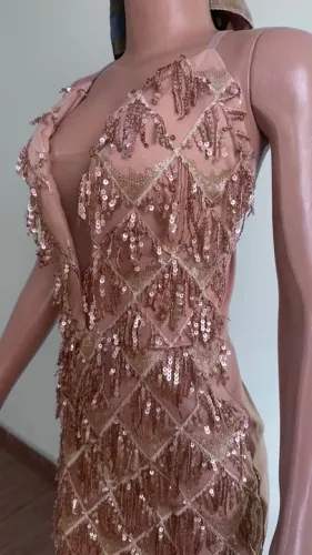 Vestido de Festa Nude com Paetês - TAM 40 / M - Novo