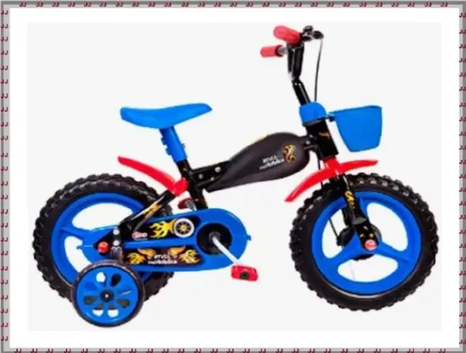 Bicicleta infantil Styll Motobike aro 12 preta com detalhes azul e vermelho