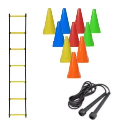 Kit para Circuito Funcional Treino Escada + 10 Cones (18cm) + Corda de pular (z080) 