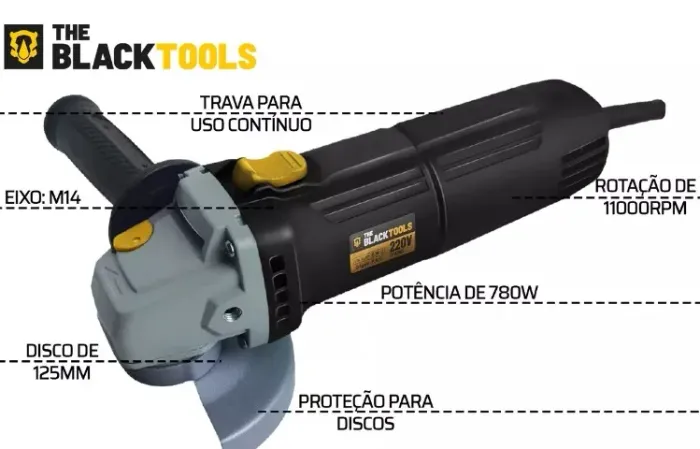 Esmerilhadeira Angular 4.1/2" Black Tools Profissional 780W 220V 60hz com Garantia
