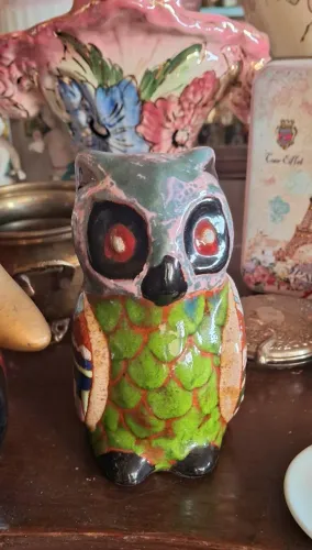Antiga Coruja de Cerâmica Decorativa 13 cm