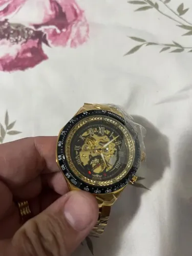 Relógio Masculino Dourado com Mostrador Esquelético