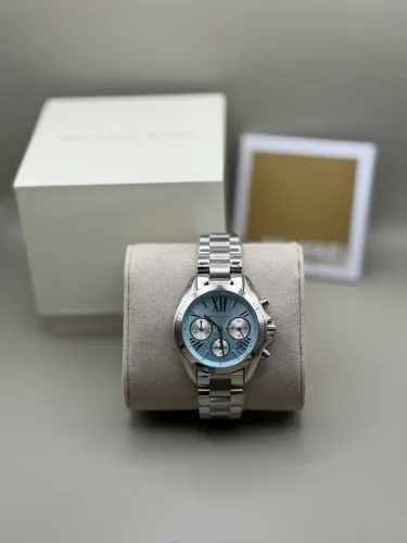 Relógio Michael Kors Prata com Mostrador Azul Claro + Caixa Completa