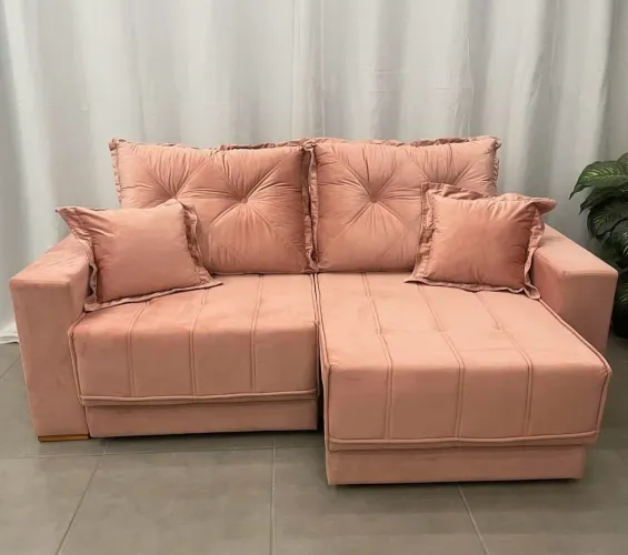 Sofá Cama Rosa de Veludo