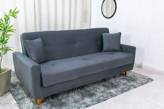 Sofá Cama Casal com Baú 200cm Veludo Cinza