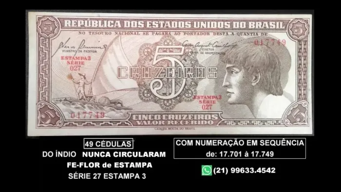 49 cédulas - FE - 5 cz Índio em sequência numérica