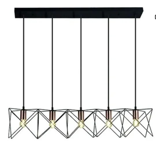 Pendente Em Metal Na Cor Preto Fosco E Com Capa Do Soquete Na Cor Cobre, Com Soquete 5xe27