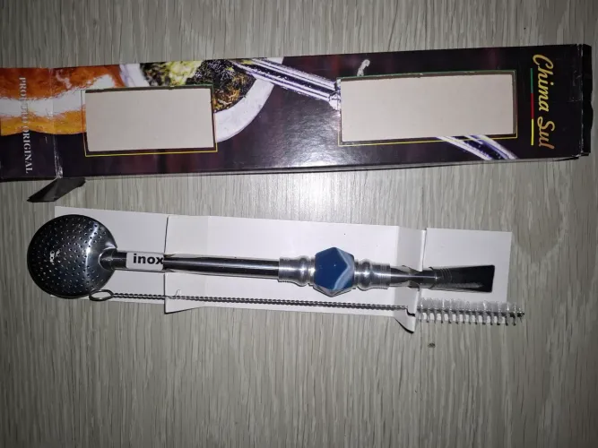 Bomba para Chimarrão Inox com Detalhe Azul - Chima Sul
