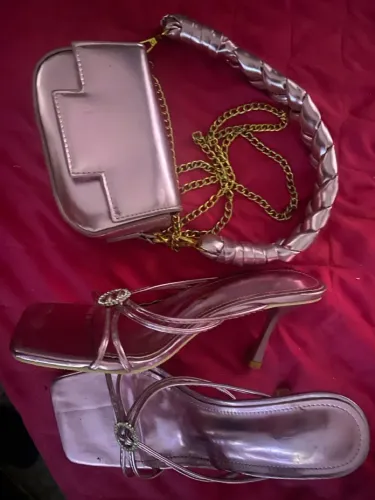 Kit Bolsa de Ombro e Sandália Rosa Metalizado n36 100,00