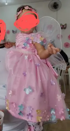 Fantasia Infantil de Fada com Asas e Flores