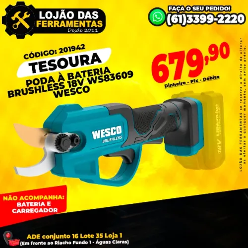 Tesoura Poda à Bateria Brushless 18v Ws83609 Wesco