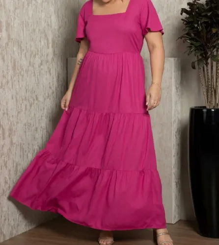 PROMOÇÃO VESTIDO - Longo linho PINK<br><br>com Camadas