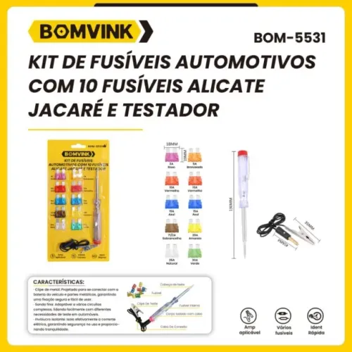 kit de fusiveis automotivos com alicate jacare e testador bom-5531