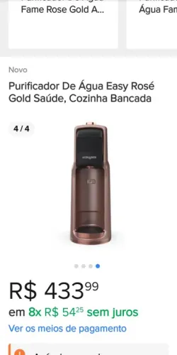 Purificador de Água Easy Rosé Gold Saúde Cozinha Bancada