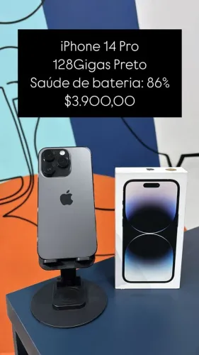 iPhone 14 Pro / 128GB / Preto / Saúde de bateria 86% / R$ 3.900,00